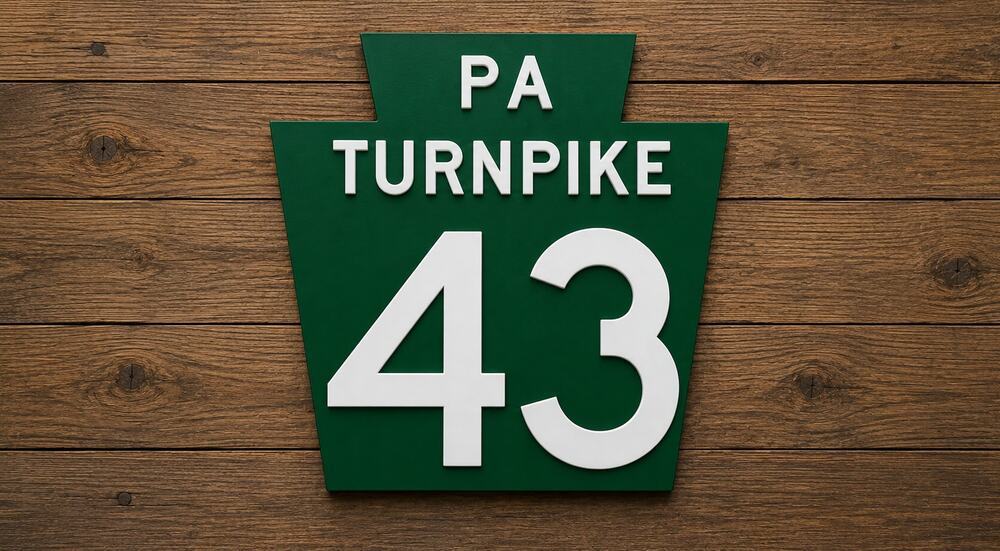 Pennsylvania Turnpike Route 43 Road Sign Highway Interstate Travel PA Penn Pike